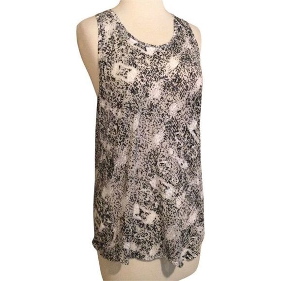 BCBGMAXARIA Semi Sheer Black Gray White Print Racer Back Tank Med - Picture 3 of 10